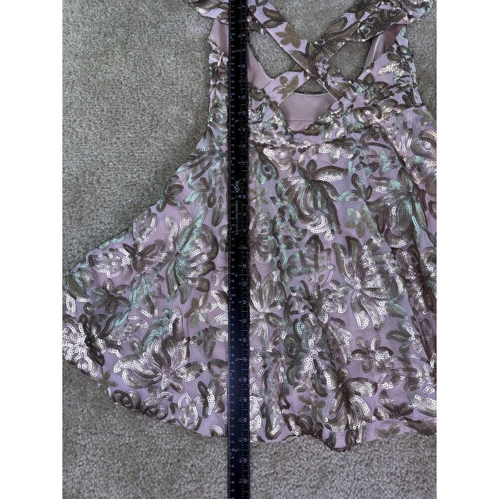 Mia Joy Joyfolie Pink Gold Floral Dress Women's Mini Ruffle Size 14 D745 - Picture 8 of 9
